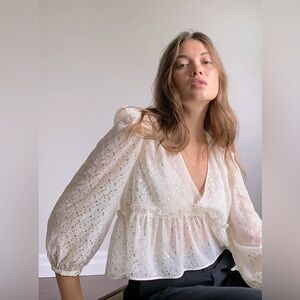 Sunday Best blouse XS gold and sheer cream